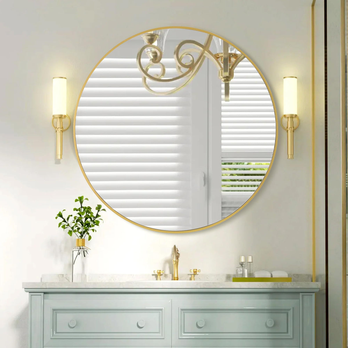 30 Inch Gold Round Mirrors Large Round Bathroom Wall Mirror with Tempered Glass Shatterproof for Entryway Living Room Bedroom (30 Inch, Gold)