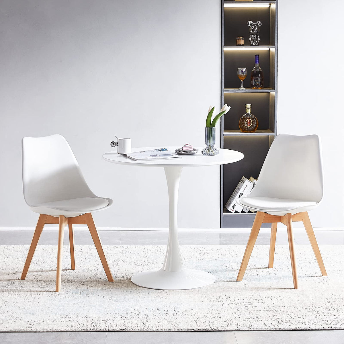 buybyroom Scandinavian Modern Round Dining Table, Diameter - 80 cm, Minimalist Small Table for Kitchen, Dining Room and Living Room - White