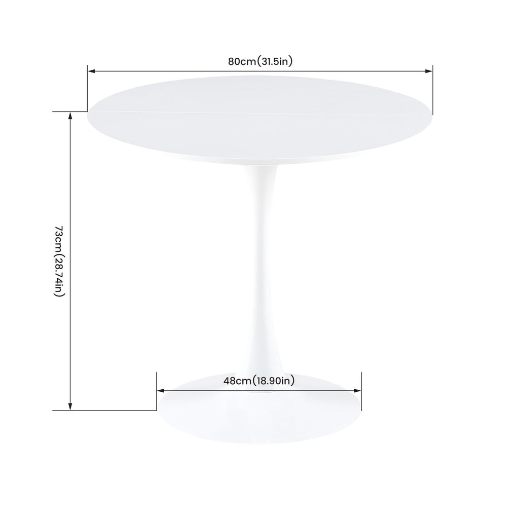 buybyroom Scandinavian Modern Round Dining Table, Diameter - 80 cm, Minimalist Small Table for Kitchen, Dining Room and Living Room - White