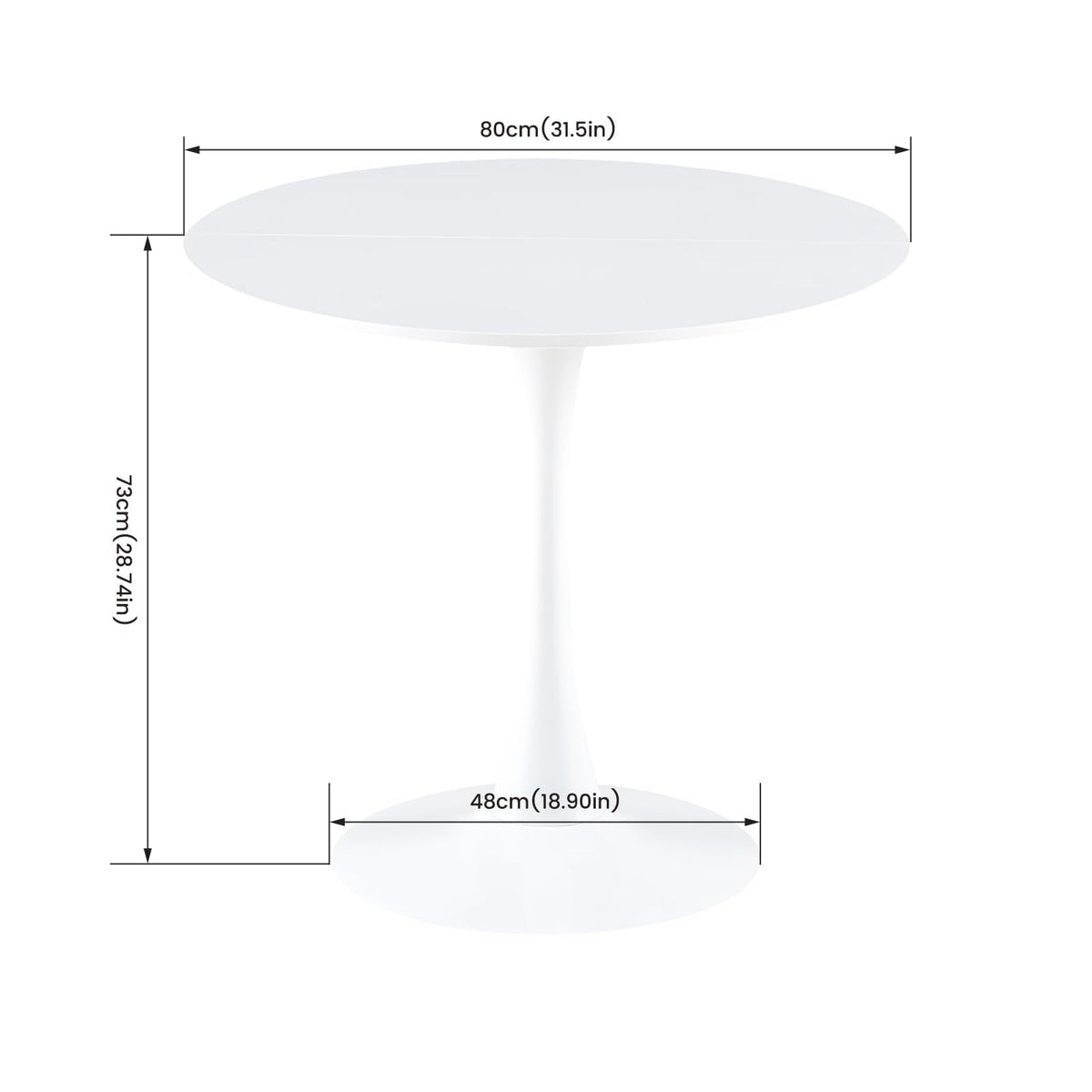 buybyroom Scandinavian Modern Round Dining Table, Diameter - 80 cm, Minimalist Small Table for Kitchen, Dining Room and Living Room - White
