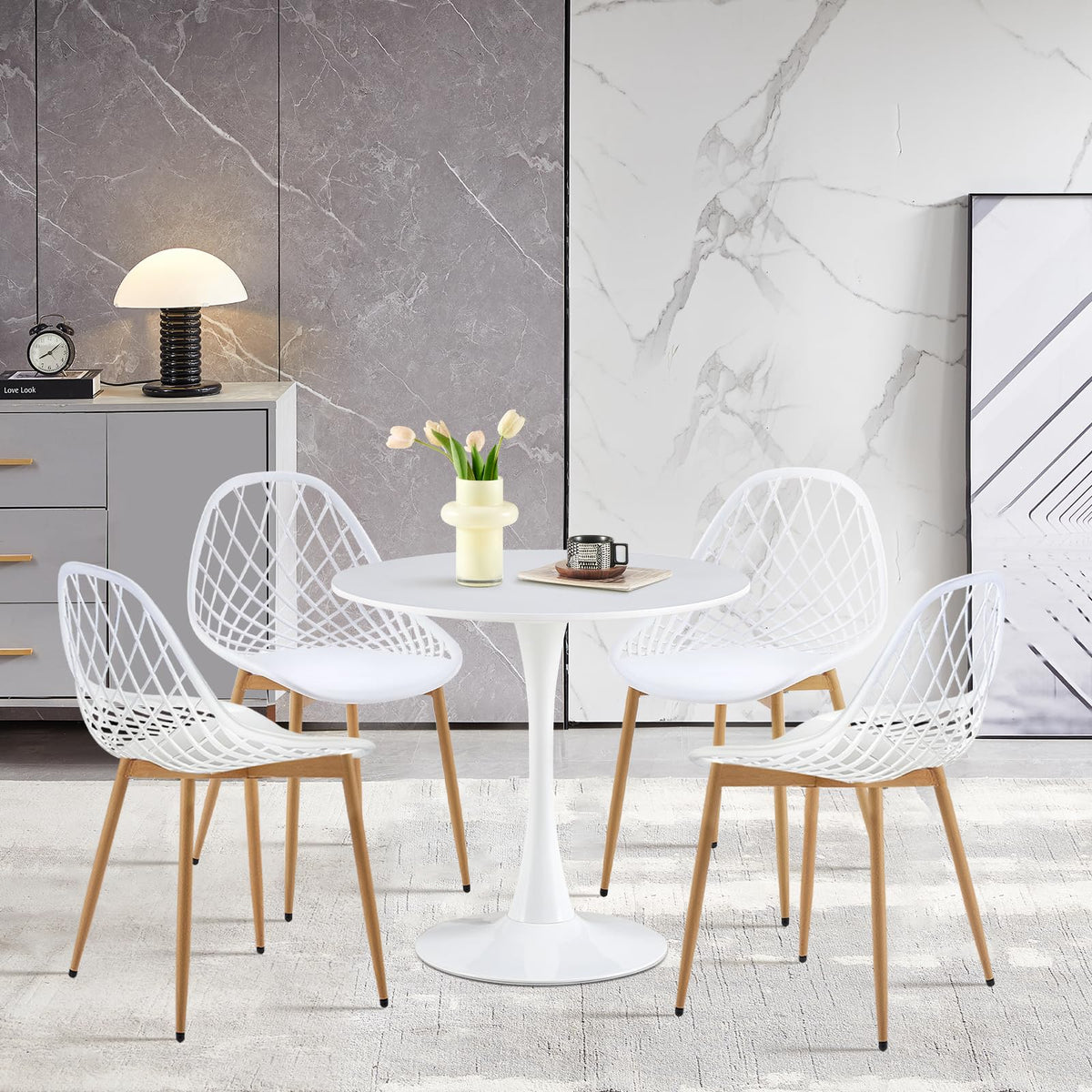 buybyroom Scandinavian Modern Round Dining Table, Diameter - 80 cm, Minimalist Small Table for Kitchen, Dining Room and Living Room - White