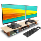 Aothia 43 inch Oak Solid Wood Dual Monitor Stand for Desk, Cork Legs