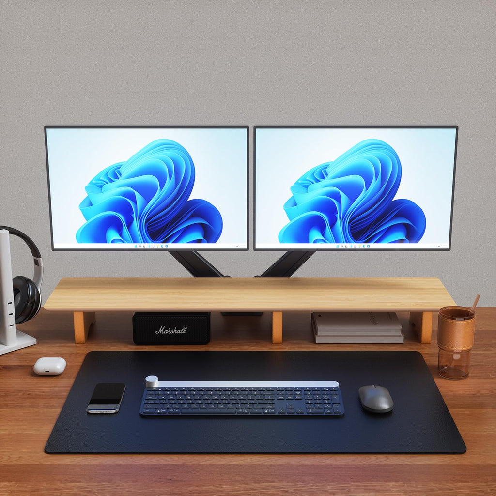 Aothia 43 inch Oak Solid Wood Dual Monitor Stand for Desk, Cork Legs