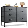 WLIVE 5 Drawer Fabric Dresser for Bedroom, Wide Storage Chest, Dark Grey