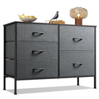 WLIVE 5 Drawer Fabric Dresser for Bedroom, Wide Storage Chest, Dark Grey