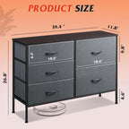 WLIVE 5 Drawer Fabric Dresser for Bedroom, Wide Storage Chest, Dark Grey