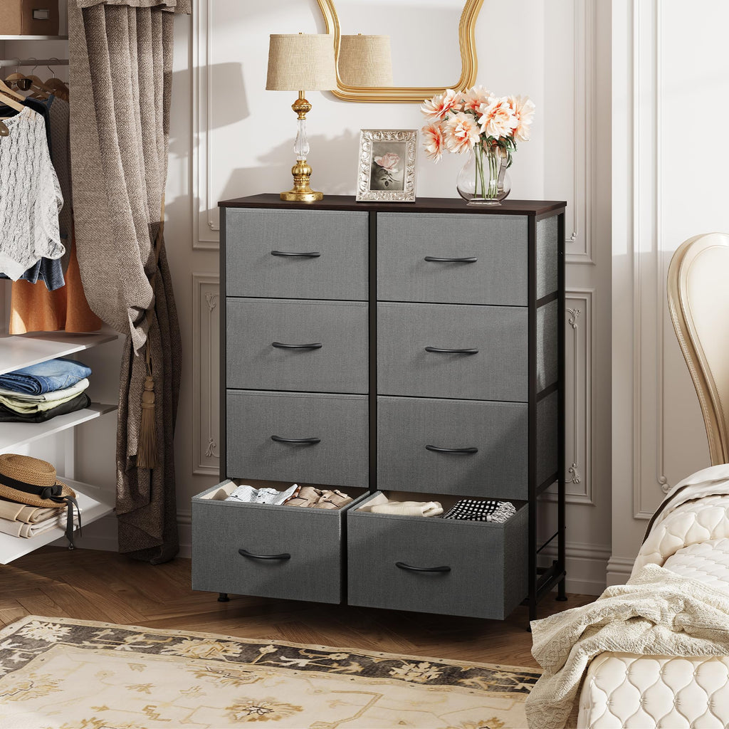 WLIVE 8 Drawer Fabric Dresser for Bedroom, Tall Storage Tower, Dark Grey