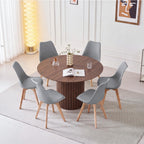 120cm Round Dining Table with 6 Dining Chairs, Round Kitchen Table with Wooden Base, MDF Board, Kitchen Chairs with Plastic Backrest for 4-6 People, Dark Brown+Grey