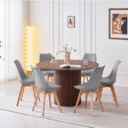 120cm Round Dining Table with 6 Dining Chairs, Round Kitchen Table with Wooden Base, MDF Board, Kitchen Chairs with Plastic Backrest for 4-6 People, Dark Brown+Grey
