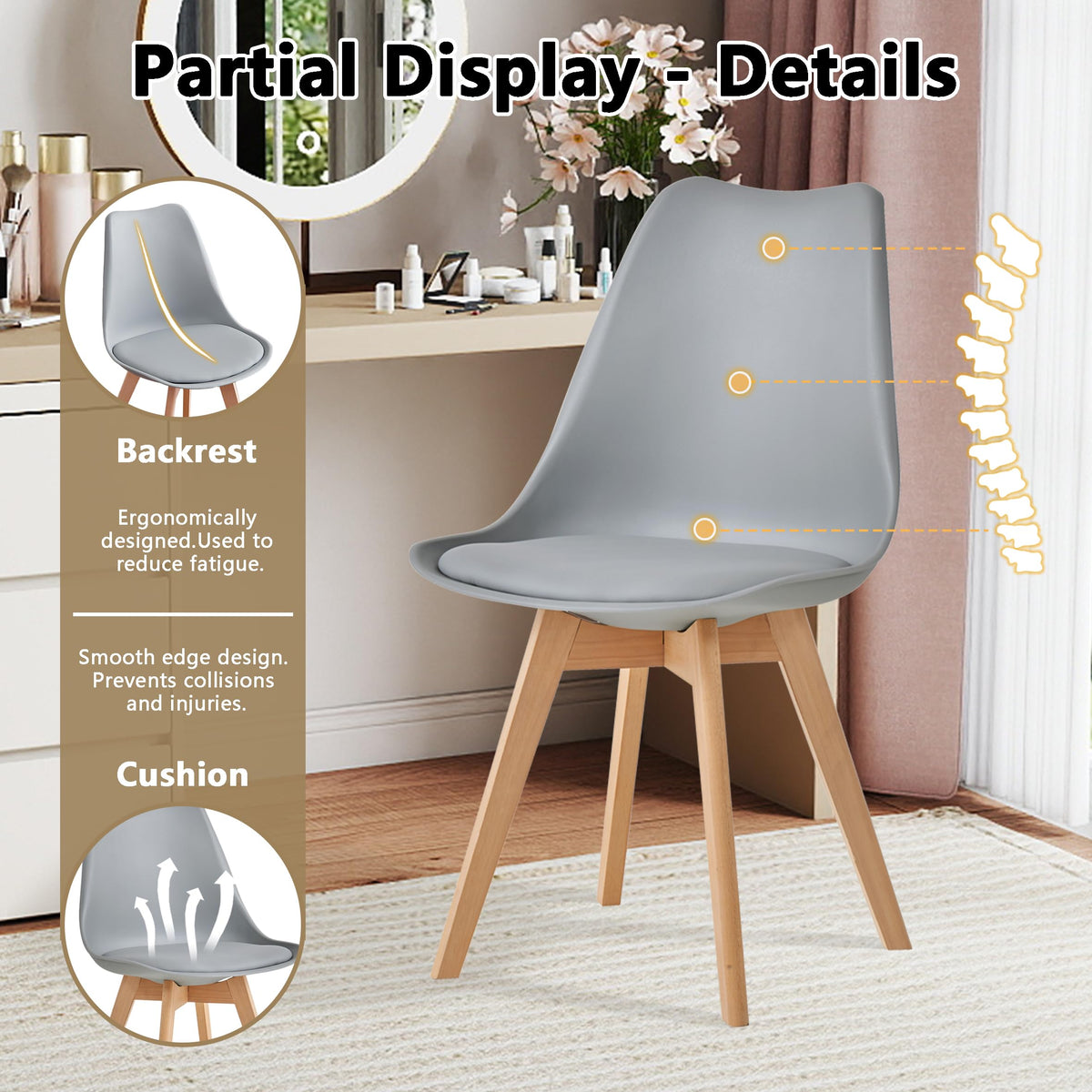 120cm Round Dining Table with 6 Dining Chairs, Round Kitchen Table with Wooden Base, MDF Board, Kitchen Chairs with Plastic Backrest for 4-6 People, Dark Brown+Grey