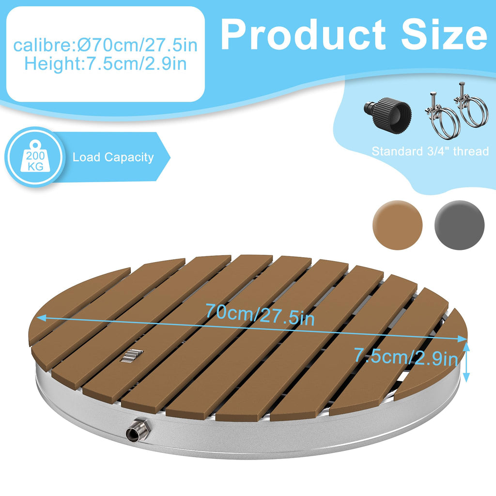 YRHome Garden shower, floor shower, outdoor shower, camping shower, aluminum/WPC, Sauna shower, round, Ø 70cm, fountain height up to 4 m, non-slip stand, weather-resistant, wood look for garden, pool,