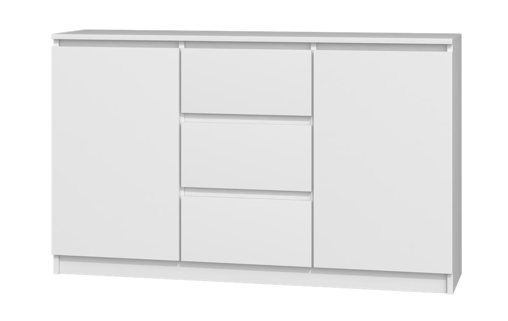 VBChome Chest of Drawers with 2 Doors and 3 Drawers, 120 x 40 x 75 cm, White without Handle, Versatile Wardrobe for Hallway, Bedroom, Living Room, Children's Room, Modern White