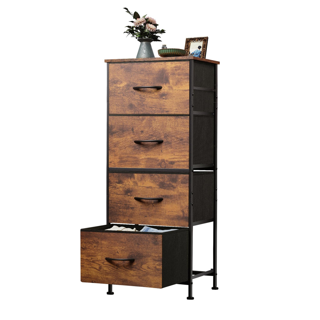 WLIVE Chest of Drawers with 4 Fabric Drawers, Storage Unit, Rustic Brown
