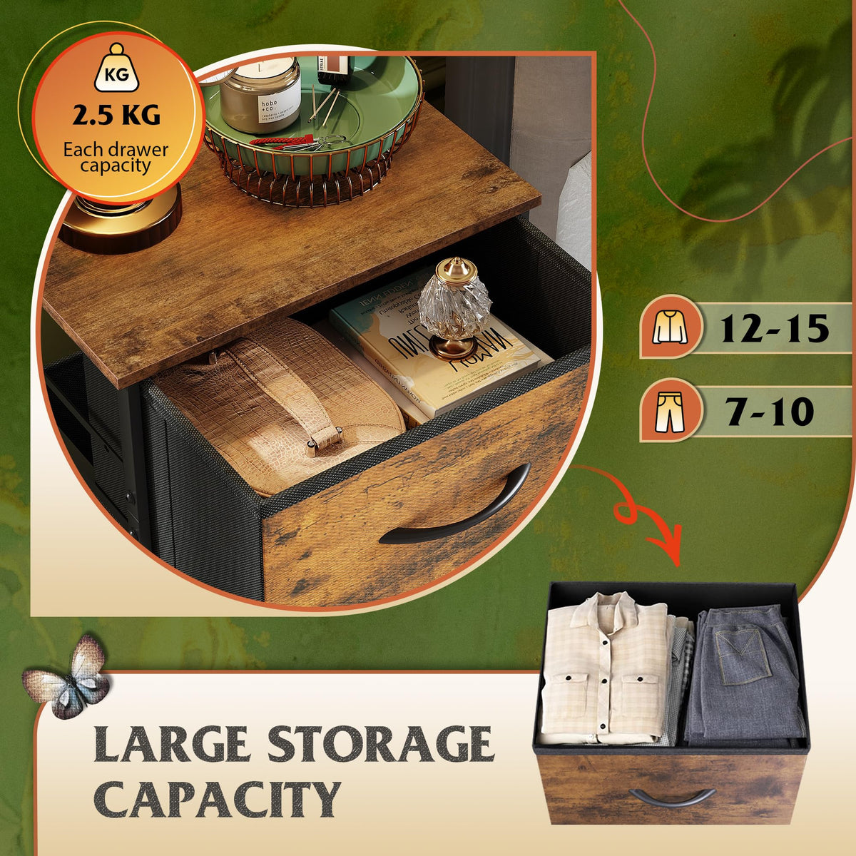 WLIVE Chest of Drawers with 4 Fabric Drawers, Storage Unit, Rustic Brown