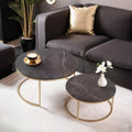 Round Black Marble Effect Side Table with Gold Frame Living Room Sofa Coffee Table Modern Round Coffee Table Coffee Table Set of 80cm and 60cm Diameter