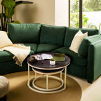 Round Black Marble Effect Side Table with Gold Frame Living Room Sofa Coffee Table Modern Round Coffee Table Coffee Table Set of 80cm and 60cm Diameter