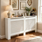 FATIVO 90cm Tall Radiator Cover Extra Height White MDF Horizontal Slat