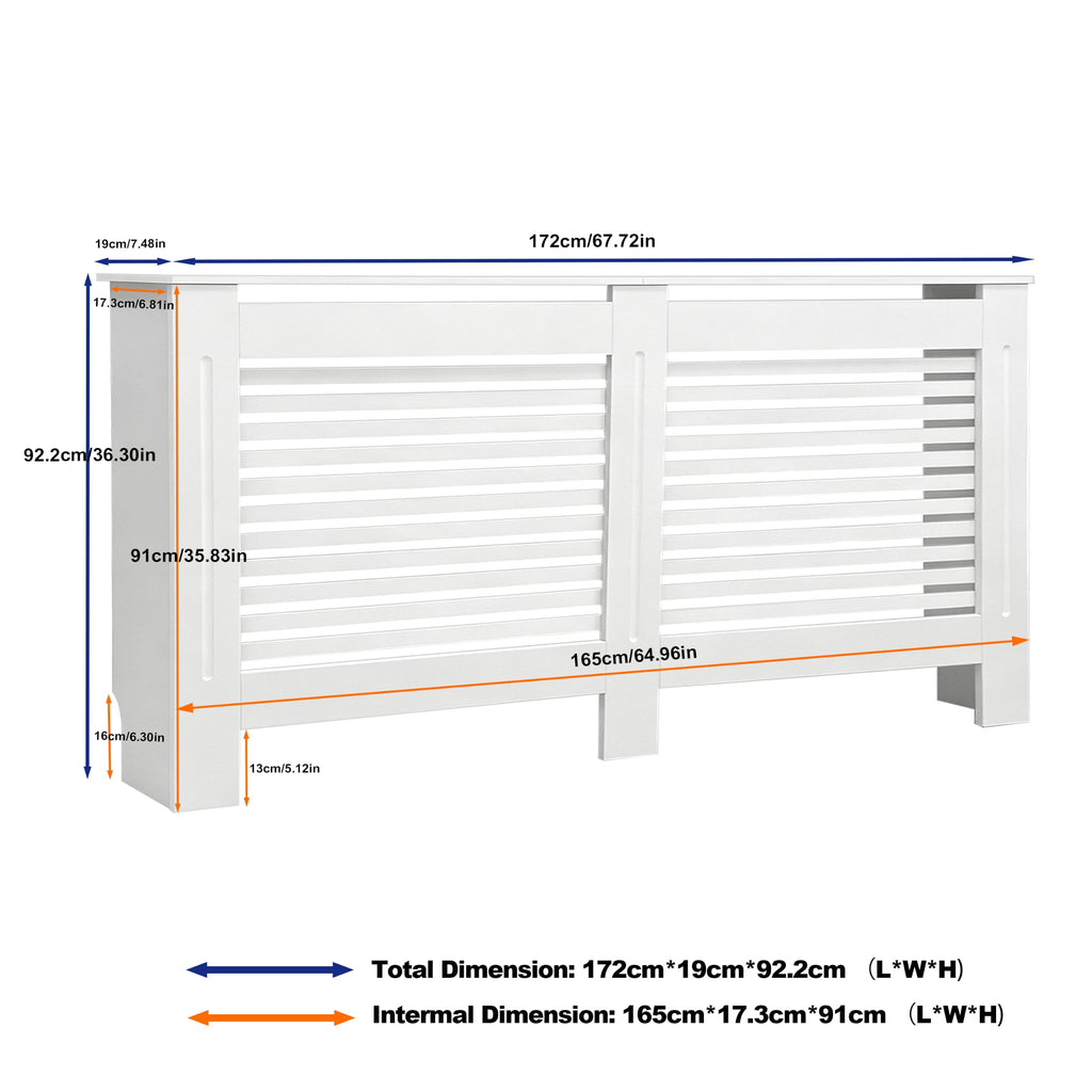 FATIVO 90cm Tall Radiator Cover Extra Height White MDF Horizontal Slat