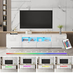 TRIOBLADE 200cm TV Stand Cabinet with Storage White High Gloss TV Unit Cabinet with LED Lights Modern Entertainment Unit for Living Room Bedroom for up to 75" TVs (white tv stand)