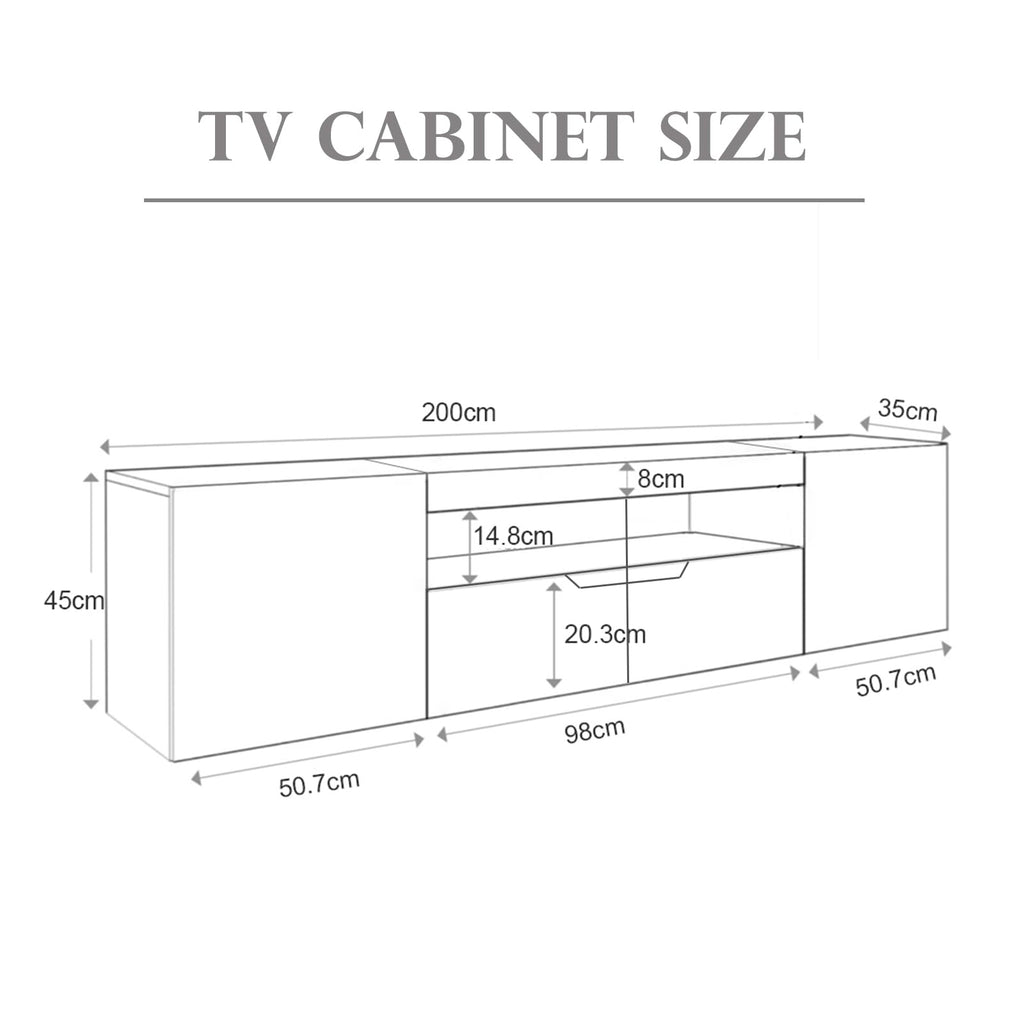 TRIOBLADE 200cm TV Stand Cabinet with Storage White High Gloss TV Unit Cabinet with LED Lights Modern Entertainment Unit for Living Room Bedroom for up to 75" TVs (white tv stand)