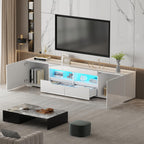 TRIOBLADE 200cm TV Stand Cabinet with Storage White High Gloss TV Unit Cabinet with LED Lights Modern Entertainment Unit for Living Room Bedroom for up to 75" TVs (white tv stand)