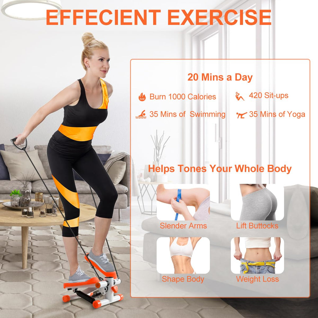 Mini Stepper for Exercise, Stair Stepper with Resistance Band and Calories Count