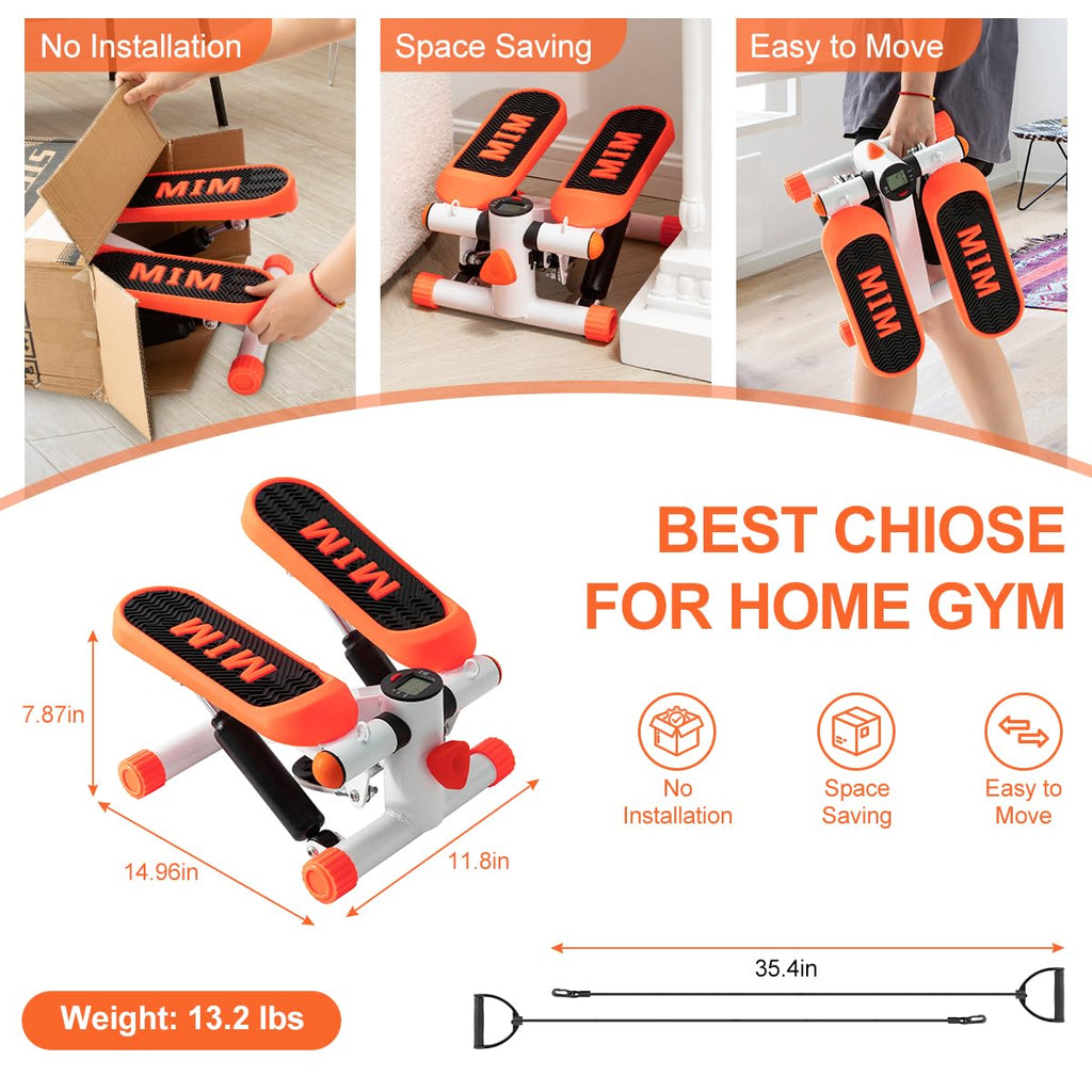 Mini Stepper for Exercise, Stair Stepper with Resistance Band and Calories Count
