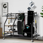 Wisfor Golf Storage Garage Organizer, Golf Rack fits 2 Golf Bags with Lockable 360° Wheels Stand for Indoor & Outdoor Golf Equipment Storage with 3 Shelves, Club Holder, Ball Basket & Hooks