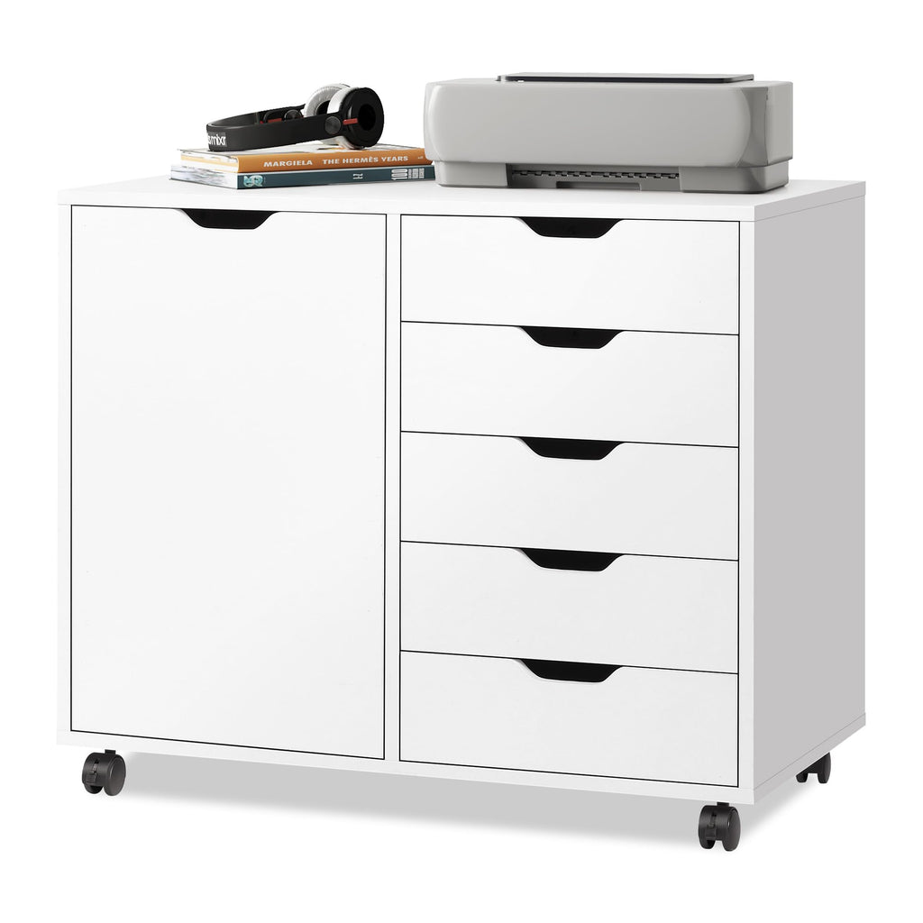 DEVAISE 5 Drawer Rolling Storage Cabinet Mobile White