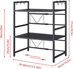 3-Tier Microwave Oven Rack – Adjustable Metal Kitchen Shelf Stand for Countertop Storage, Heavy-Duty Steel Microwave Shelf with 6 Hooks for Utensils, Toaster, Air Fryer, Oven (Black)