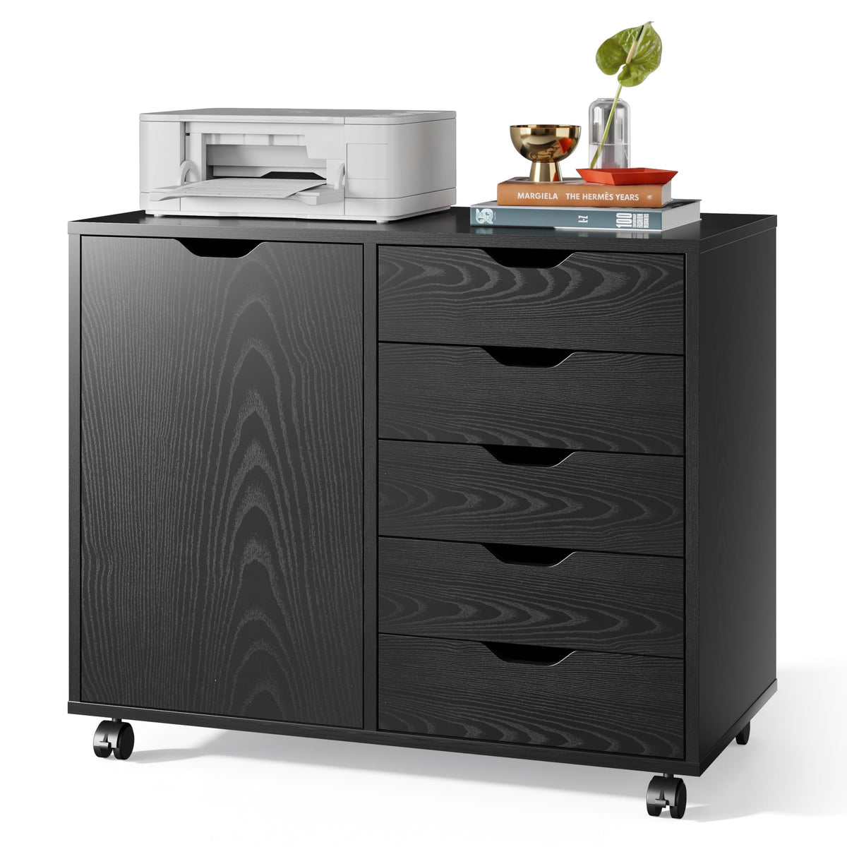 DEVAISE 5-Drawer Wood Drawer Cabinet, Office Storage Cabinet, Black
