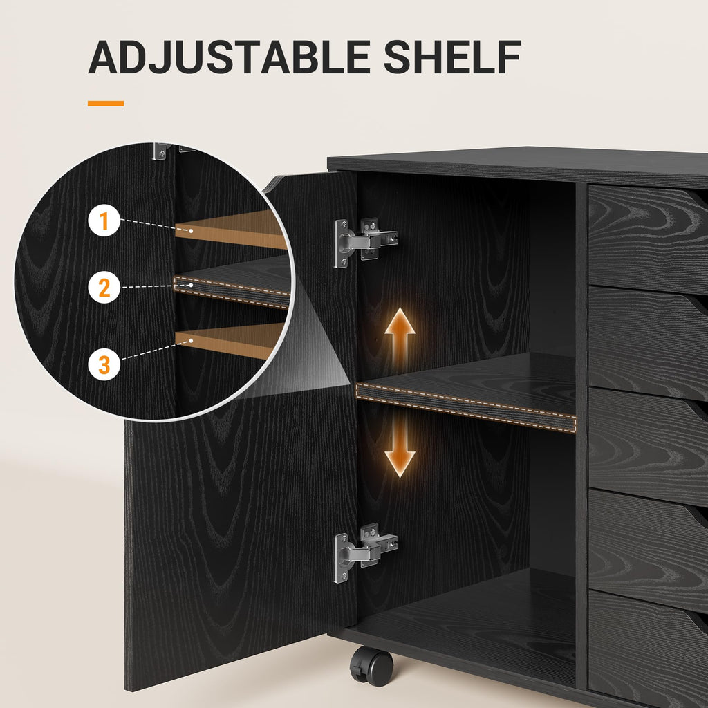 DEVAISE 5-Drawer Wood Drawer Cabinet, Office Storage Cabinet, Black