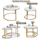 Garden 4 you Round Nesting Coffee Table Set of 2 for Living Room,Marble Center Tea Nest of Table with Metal Frame,End Side table for Small Space/Living Room/Bedroom, White Gold, 60 x 60 x 50.5cm