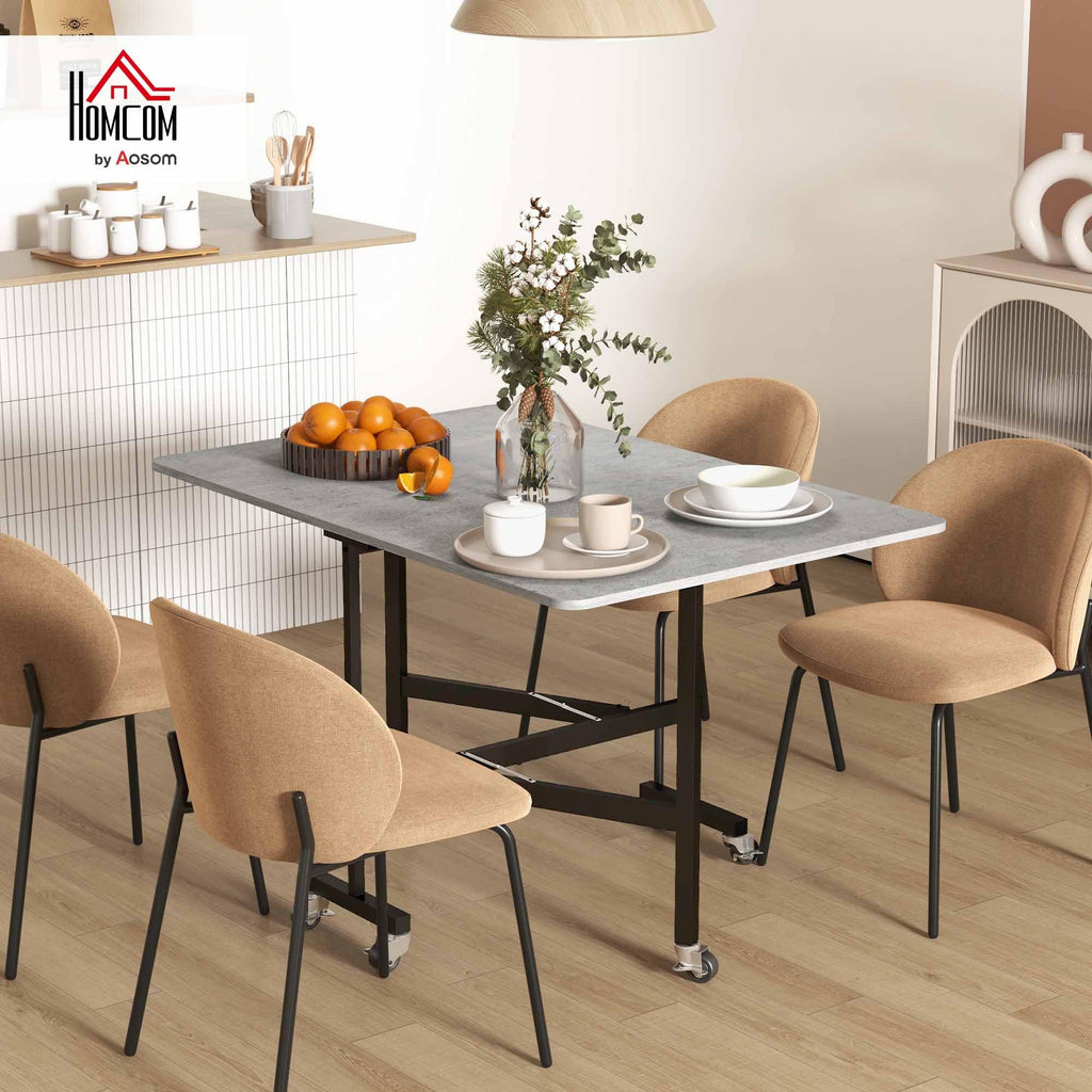HOMCOM Drop Leaf Table, Folding Dining Table with Metal Frame, Rolling Kitchen Dining Table for Small Spaces, 120cm, Grey