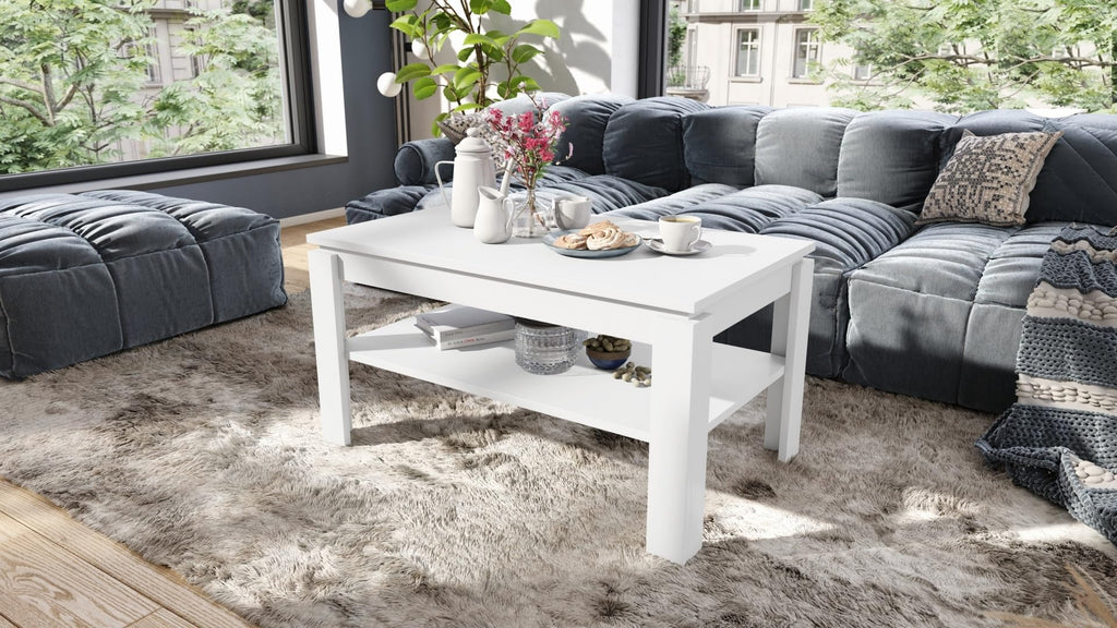 designimpex Asti-P Designer Coffee Table Height-Adjustable 55-67 cm Dining Table Matt White