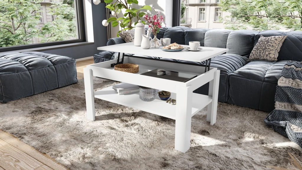 designimpex Asti-P Designer Coffee Table Height-Adjustable 55-67 cm Dining Table Matt White