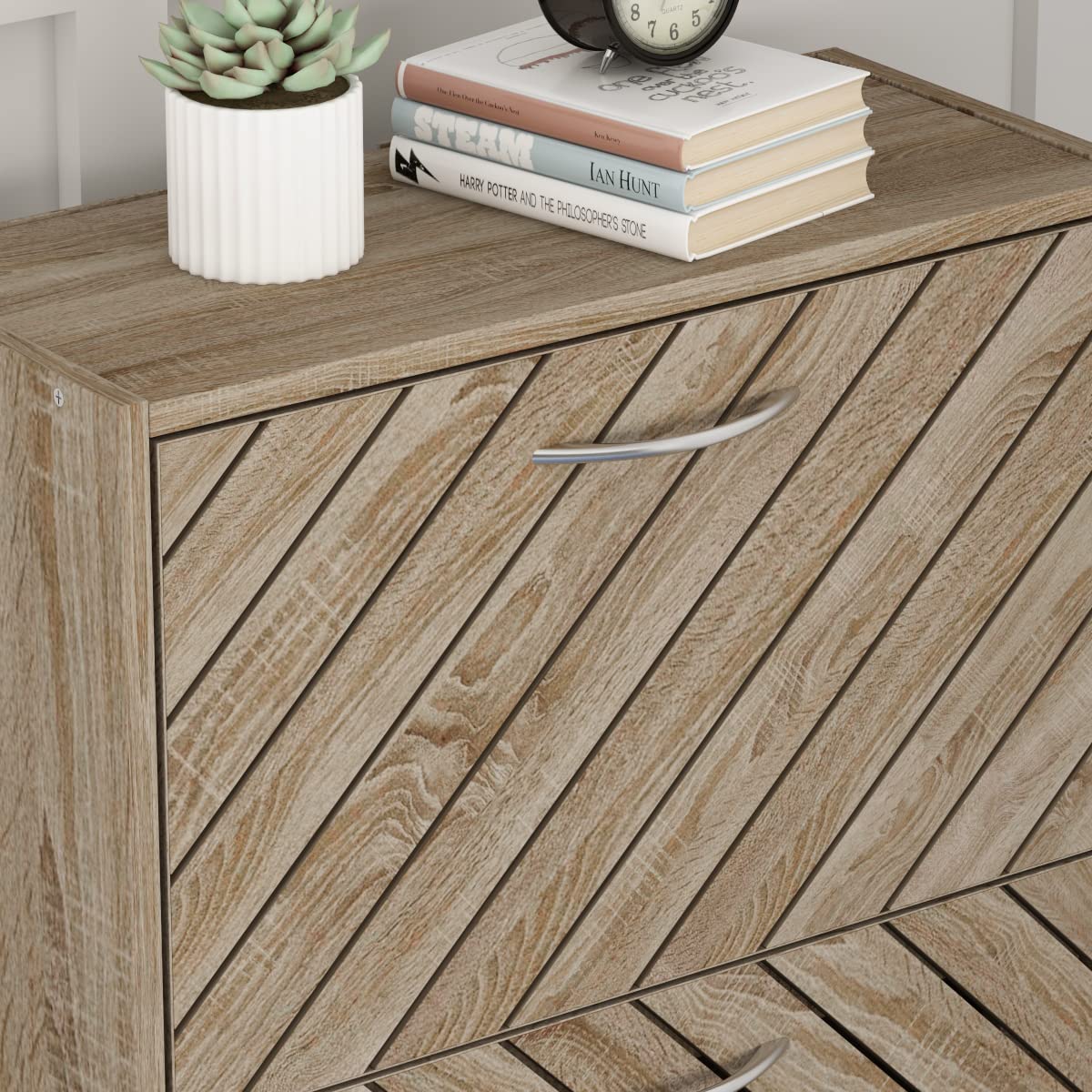Shoe Cabinet Narrow with 3 Flaps, 57 × 24 × 107 cm, Wood Effect