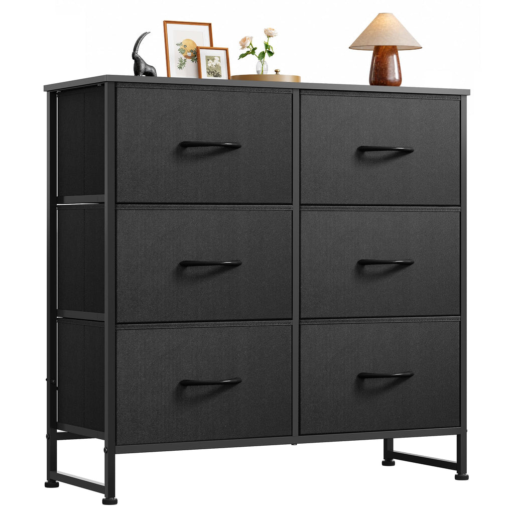 WLIVE Black Fabric Dresser for Bedroom, 6 Drawer Dressers Chest of Drawers
