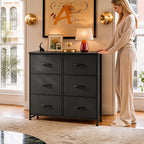 WLIVE Black Fabric Dresser for Bedroom, 6 Drawer Dressers Chest of Drawers