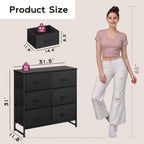 WLIVE Black Fabric Dresser for Bedroom, 6 Drawer Dressers Chest of Drawers