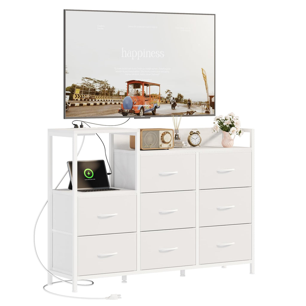 DUMOS TV Stand Dresser, Entertainment Center with Charging Station