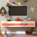 I0I&I0I TV Stand with LED Lights, Floating Entertainment Center Media Console, Wall Mounted High Gloss Modern Storage Shelf for up to 65‘’ TV (White)