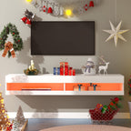 I0I&I0I TV Stand with LED Lights, Floating Entertainment Center Media Console, Wall Mounted High Gloss Modern Storage Shelf for up to 65‘’ TV (White)