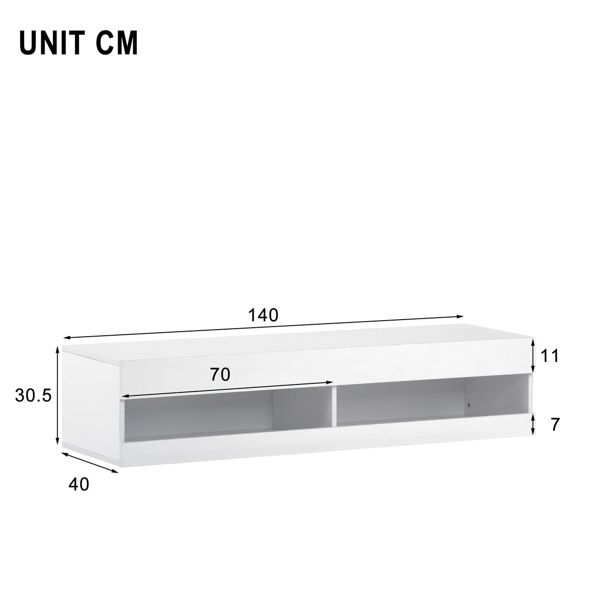 I0I&I0I TV Stand with LED Lights, Floating Entertainment Center Media Console, Wall Mounted High Gloss Modern Storage Shelf for up to 65‘’ TV (White)