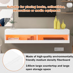 I0I&I0I TV Stand with LED Lights, Floating Entertainment Center Media Console, Wall Mounted High Gloss Modern Storage Shelf for up to 65‘’ TV (White)