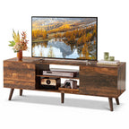 WLIVE TV Stand for 55 60 Inch TV, mid Century Modern Entertainment Center with 2 Cabinets Storage & Adjustable Shelf, Media Console Table for Living Room, Bedroom, Media Furniture, Retro Brown