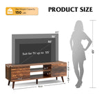 WLIVE TV Stand for 55 60 Inch TV, mid Century Modern Entertainment Center with 2 Cabinets Storage & Adjustable Shelf, Media Console Table for Living Room, Bedroom, Media Furniture, Retro Brown