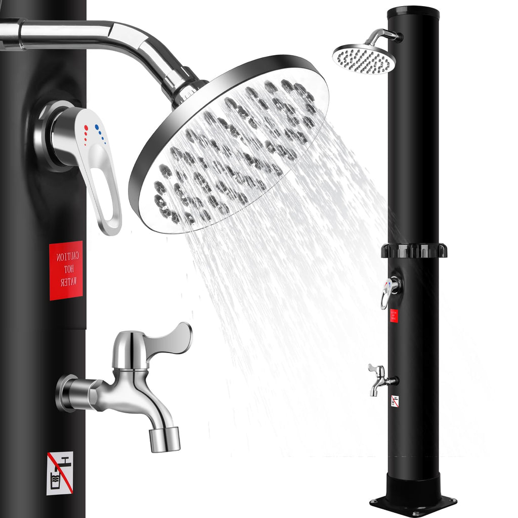 Solar Outdoor Shower 35L with Rotating Shower Head, Foot Shower and Built-In Thermometer, Garden Pool Shower without Electric Connection, 60°C Max, Black (35L)