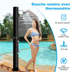Solar Outdoor Shower 35L with Rotating Shower Head, Foot Shower and Built-In Thermometer, Garden Pool Shower without Electric Connection, 60°C Max, Black (35L)