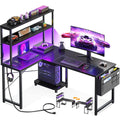 AODK L Shaped Desk Gaming Desk with LED Light & Power Outlet